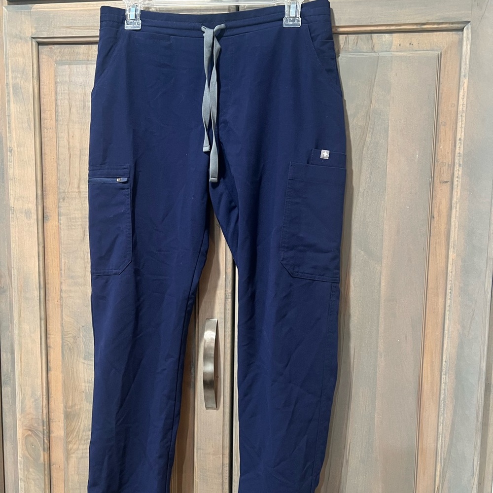 Figs Navy Straight Leg Pants with Gray Drawstring